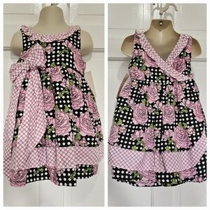 Hatch & Cloak Bye Bye Birdie Scoop Neck Wrap Dress Floral Polka Dot Size 2T
